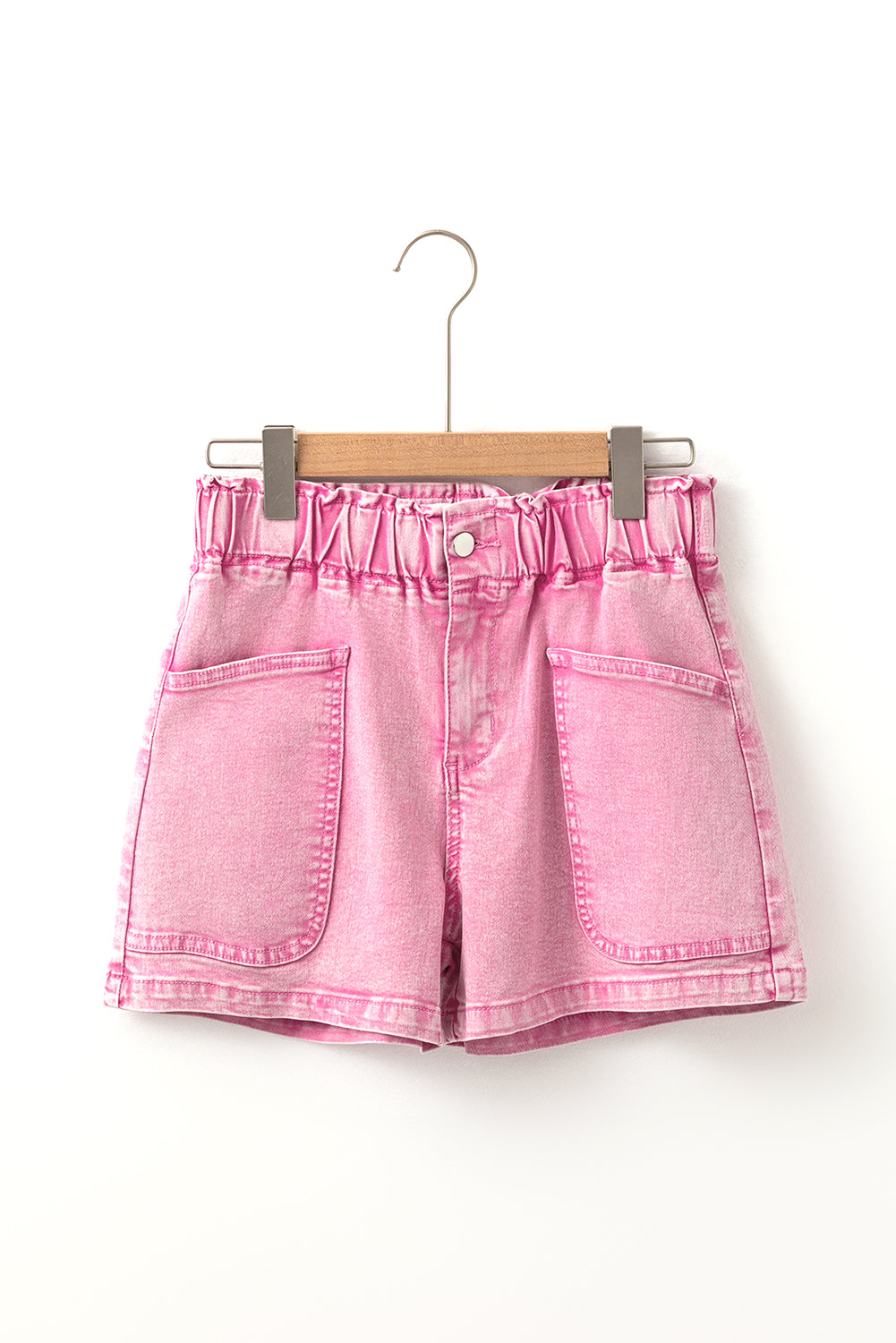 Strawberry Pink Elastic High Waisted Denim Shorts Denim Shorts JT's Designer Fashion