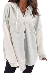 Gray Button Up Contrast Knitted Sleeves Hooded Jacket Jackets JT's Designer Fashion