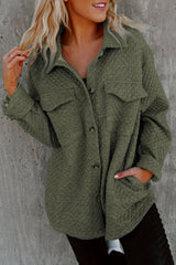 Green Retro Quilted Flap Pocket Button Shacket Green 95%Polyester+5%Elastane Jackets JT's Designer Fashion
