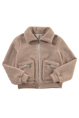 Light French Beige Zipper Pocketed Winter Fuzzy Jacket Jackets JT's Designer Fashion