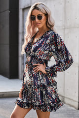 Blue Ruffle Detailing Open Back Floral Dress Floral Dresses JT's Designer Fashion