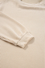 Parchment Corded Knit Long Sleeve Top and High Waist Shorts Set Short Sets JT's Designer Fashion