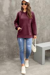Red Dahlia Waffle Knit Fleece Lined High Low Oversized Hoodie Sweatshirts & Hoodies JT's Designer Fashion