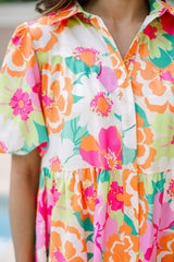 Pink Floral Puff Sleeve Collar Buttoned Babydoll Dress Floral Dresses JT's Designer Fashion