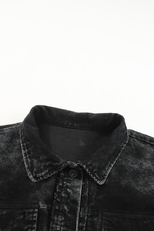 Black Vintage Distressed Mineral Wash Oversized Shacket Jackets JT's Designer Fashion