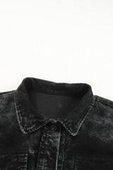 Black Vintage Distressed Mineral Wash Oversized Shacket Jackets JT's Designer Fashion