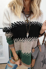Black Stylish Color Block Pattern Drop Shoulder Sweater Black 52%Viscose+26%Polyester+22%Polyamide Sweaters JT's Designer Fashion