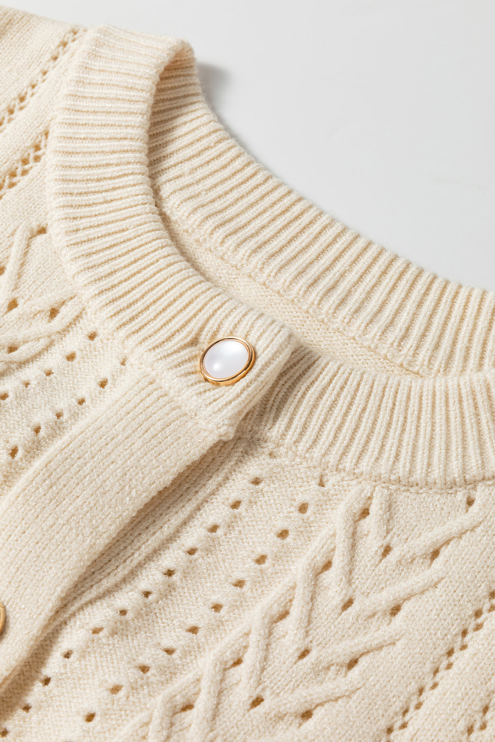 Apricot Pleated Sleeve Hollow Detail Button Sweater Cardigan Cardigans JT's Designer Fashion