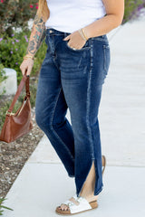 Dirty blue Plus Size High Waist Side Slits Flare Jeans Plus Size Bottoms JT's Designer Fashion