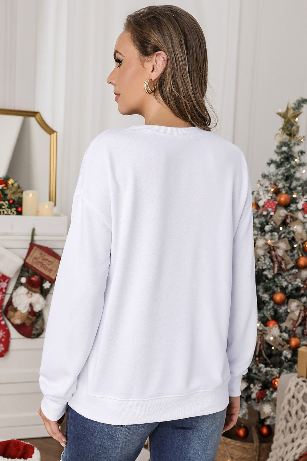White Plain Crew Neck Pullover Sweatshirt Sweatshirts & Hoodies JT's Designer Fashion