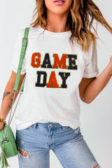 White Glitter GAME DAY Rugby Football Season Round Neck T Shirt Graphic Tees JT's Designer Fashion