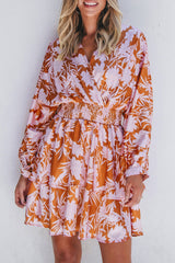 Brown Floral Puff Sleeve Smocked Waist Layered Dress Floral Dresses JT's Designer Fashion
