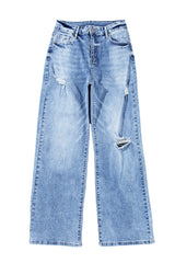 Light Blue High Rise Distressed Straight Leg Jeans Jeans JT's Designer Fashion