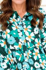 Printed Collared Neck Lantern Sleeve Mini Dress Mini Dresses JT's Designer Fashion