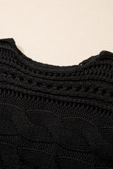 Black Hollow-out Cable Knit Cropped Sweater Sweaters JT's Designer Fashion