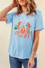 Light Blue Floral Summer Lobster Graphic Tee Graphic Tees JT's Designer Fashion