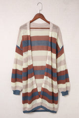 Blue Striped Color Block Hollowed Knit Cardigan Sweaters & Cardigans JT's Designer Fashion