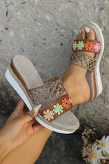 White Floral Print Braided Details Wedge Slippers Slippers JT's Designer Fashion