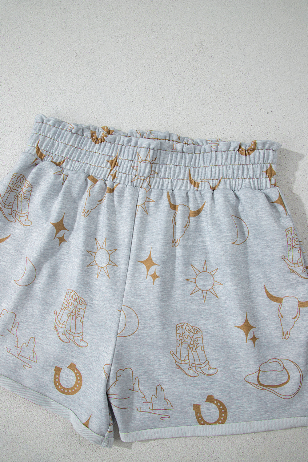 Gray Western Fashion Printed T Shirt Elastic Waist Shorts Set Short Sets JT's Designer Fashion
