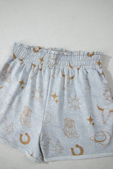 Gray Western Fashion Printed T Shirt Elastic Waist Shorts Set Short Sets JT's Designer Fashion