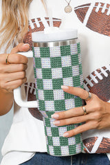 Blackish Green Full Rhinestone Checkerboard Handled Tumbler 40oz Tumblers JT's Designer Fashion