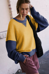 Yellow Color Block Thumbhole Sleeve Drop Shoulder Sweatshirt Sweatshirts & Hoodies JT's Designer Fashion