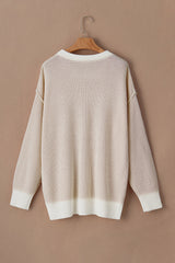 Brown Stripe Plus Size Contrast Trim Crew Neck Rib Knit Drop Shoulder Sweater Plus Size Sweaters & Cardigans JT's Designer Fashion