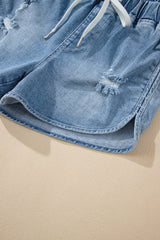 Myosotis Drawstring High Waist Distressed Denim Shorts Denim Shorts JT's Designer Fashion