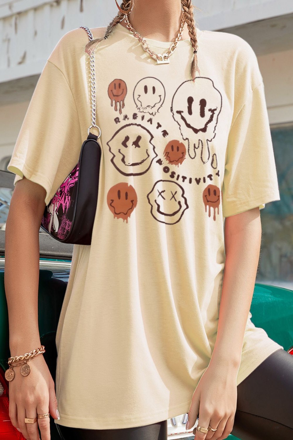 Graphic Round Neck Half Sleeve T-Shirt Tan T-Shirts JT's Designer Fashion