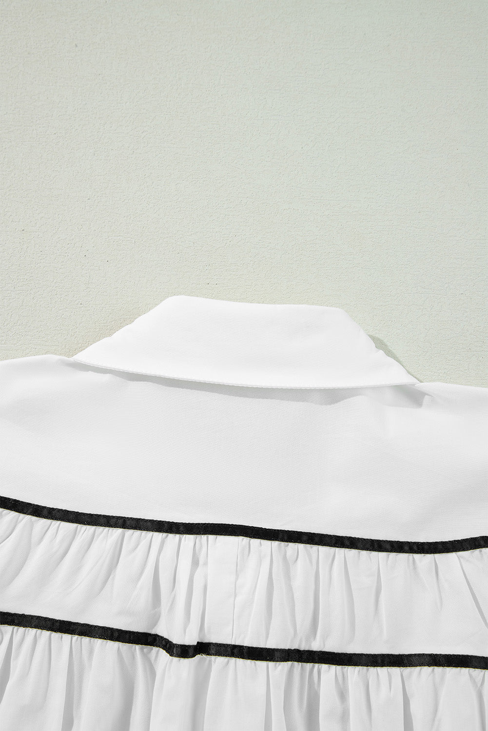 White Black Pipping Ribbon Bowtie Collared Ruffled Puff Sleeve Shirt Blouses & Shirts JT's Designer Fashion