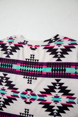 Beige Western Aztec Printed Long T-shirt Dress T Shirt Dresses JT's Designer Fashion