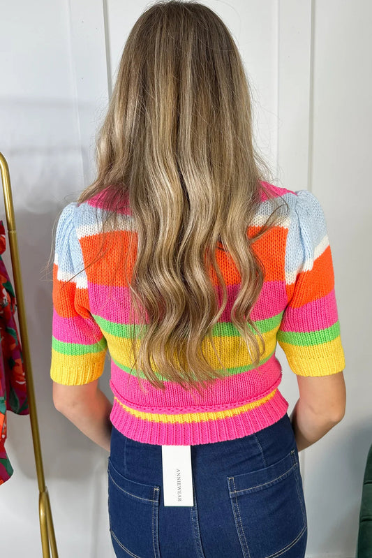 Multicolour Color Block Half Sleeve Slim Fit Sweater T Shirt Sweaters & Cardigans JT's Designer Fashion