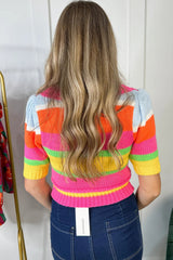 Multicolour Color Block Half Sleeve Slim Fit Sweater T Shirt Sweaters & Cardigans JT's Designer Fashion