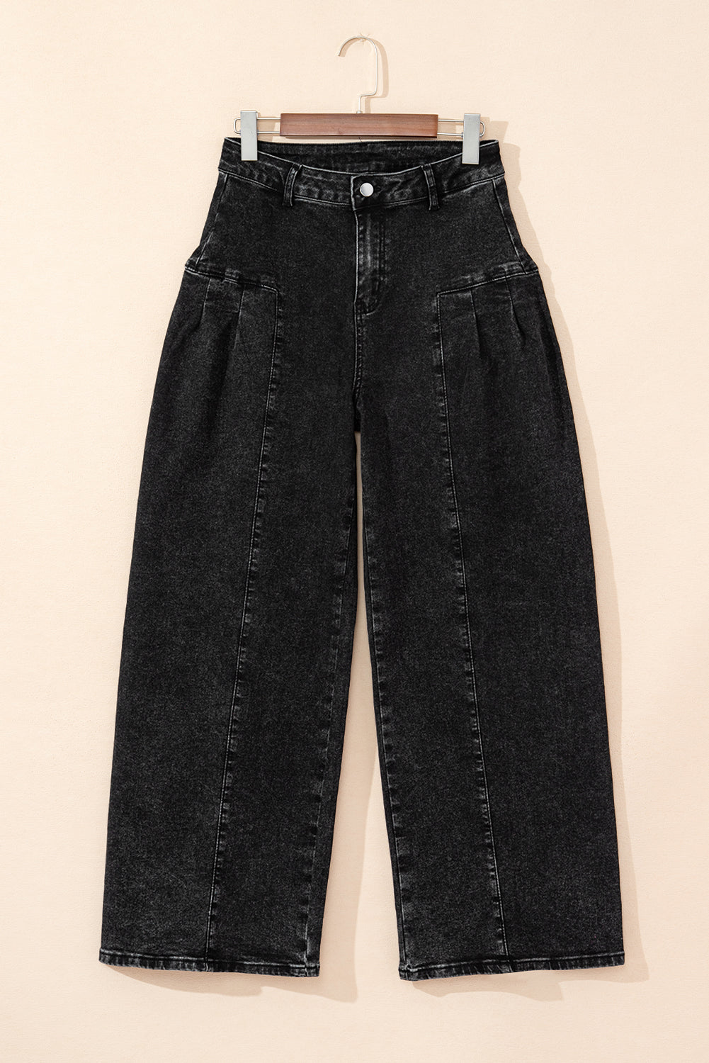 Dark Grey Pleated Wide Leg Mineral Wash Denim Pants Jeans JT's Designer Fashion