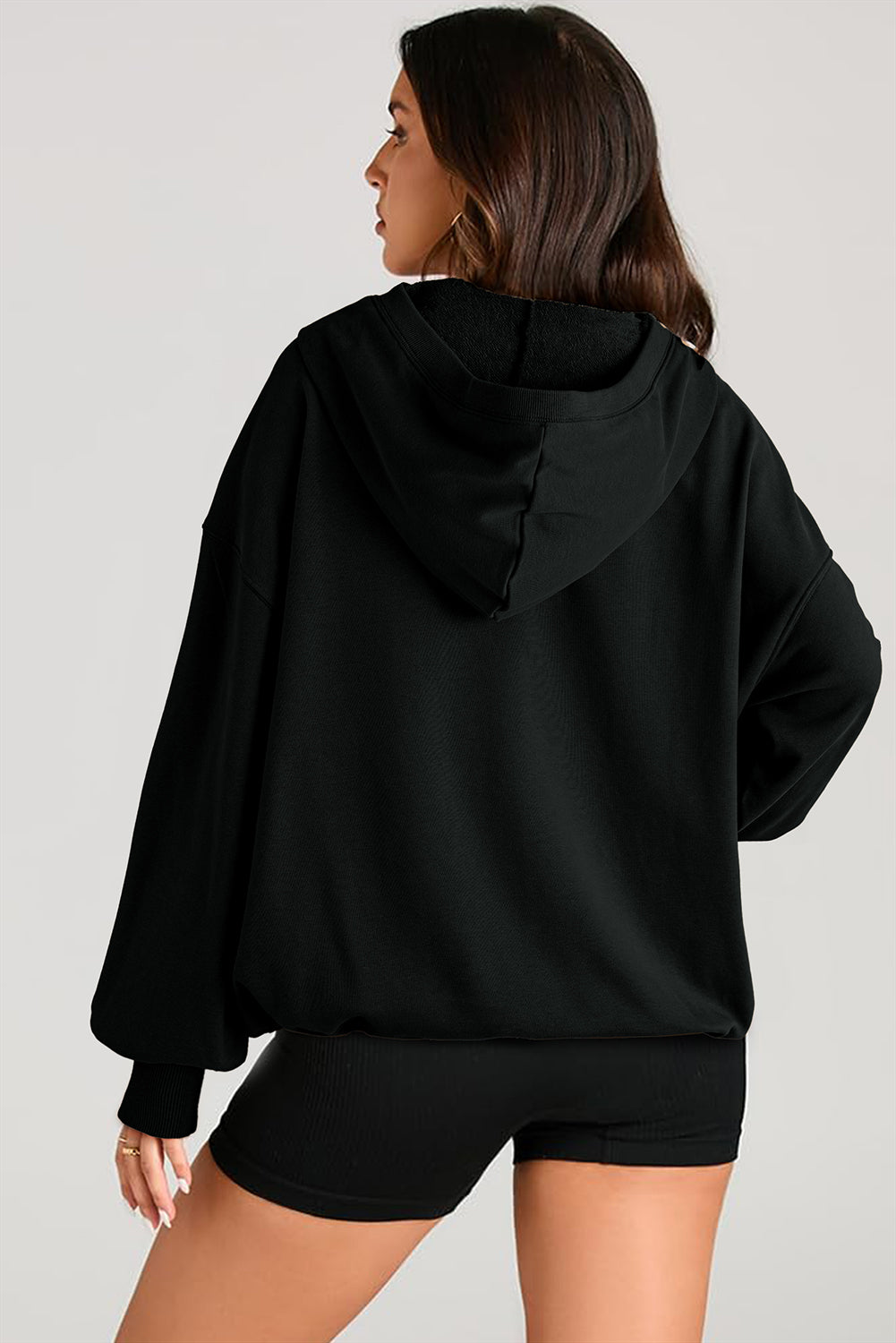 Black Solid Kangaroo Pocket Half Zipper Oversized Hoodie Sweatshirts & Hoodies JT's Designer Fashion