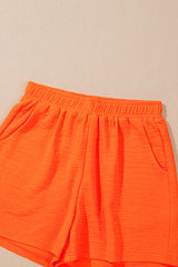 Orange Textured V Neck T Shirt and Shorts Set Short Sets JT's Designer Fashion