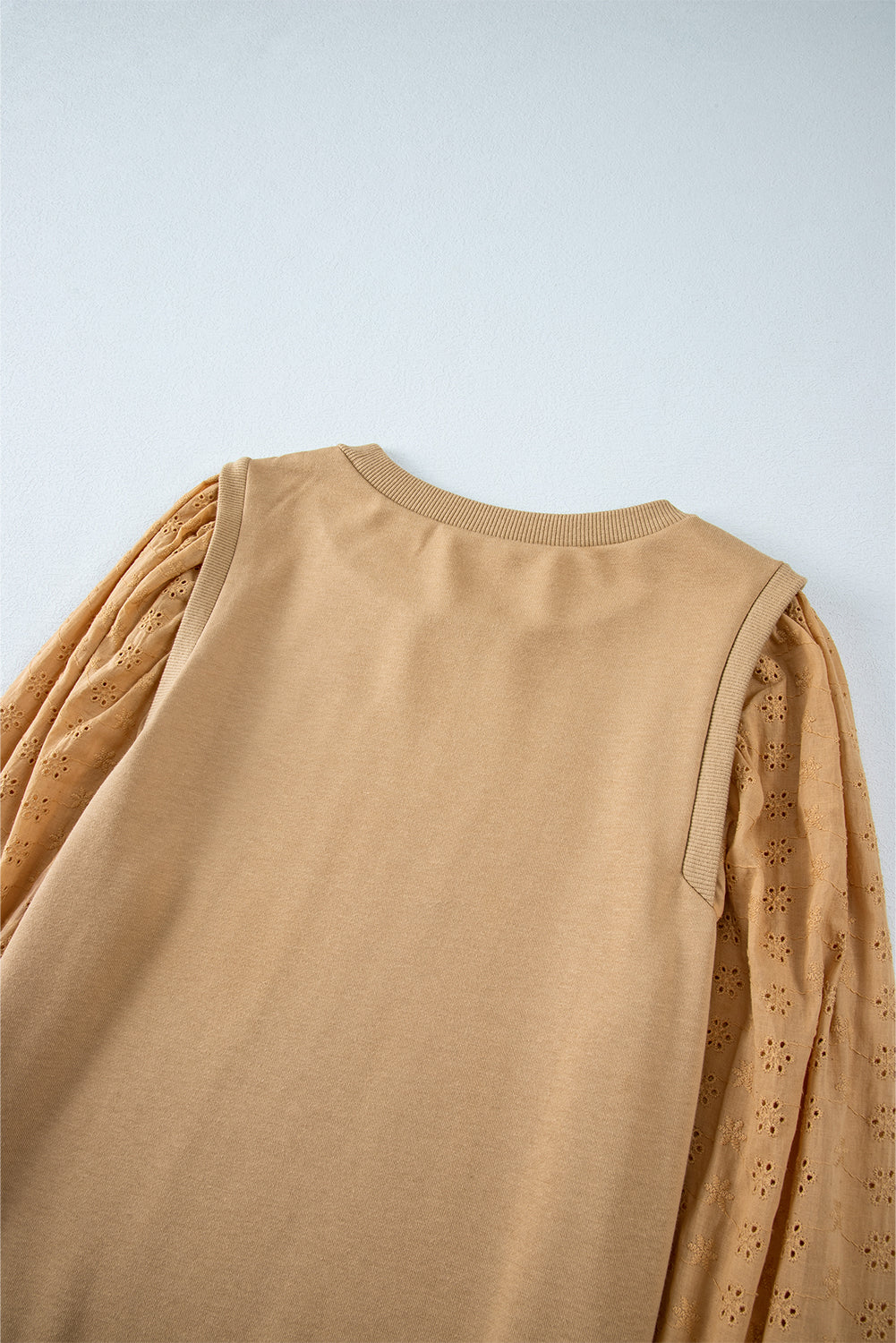 Pale Khaki Textured Patchwork Round Neck Sweatshirt Sweatshirts & Hoodies JT's Designer Fashion