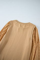 Pale Khaki Textured Patchwork Round Neck Sweatshirt Sweatshirts & Hoodies JT's Designer Fashion