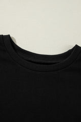 Black Solid O Neck High Low Hem Pullover Sweatshirt Sweatshirts & Hoodies JT's Designer Fashion