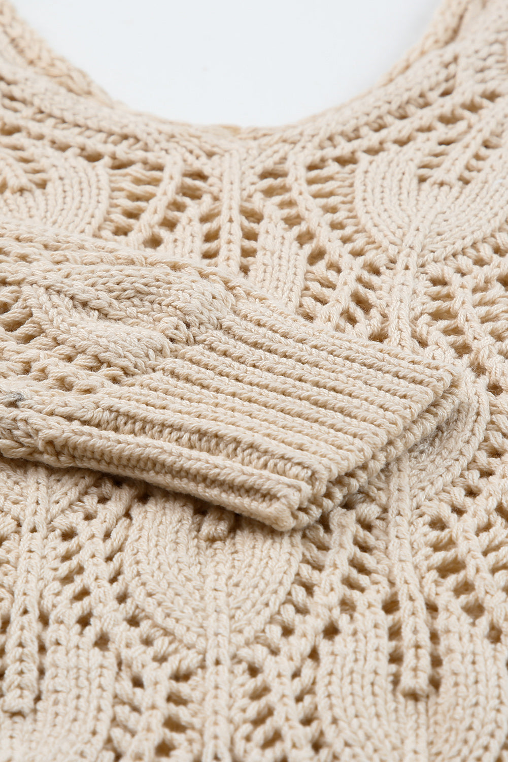 Apricot Crochet Knit Ribbed Hem Hollow-out Sweater Sweaters JT's Designer Fashion