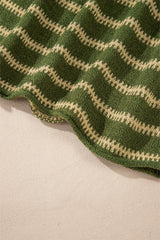 Green Stripe Drop Shoulder Casual Sweater Sweaters JT's Designer Fashion