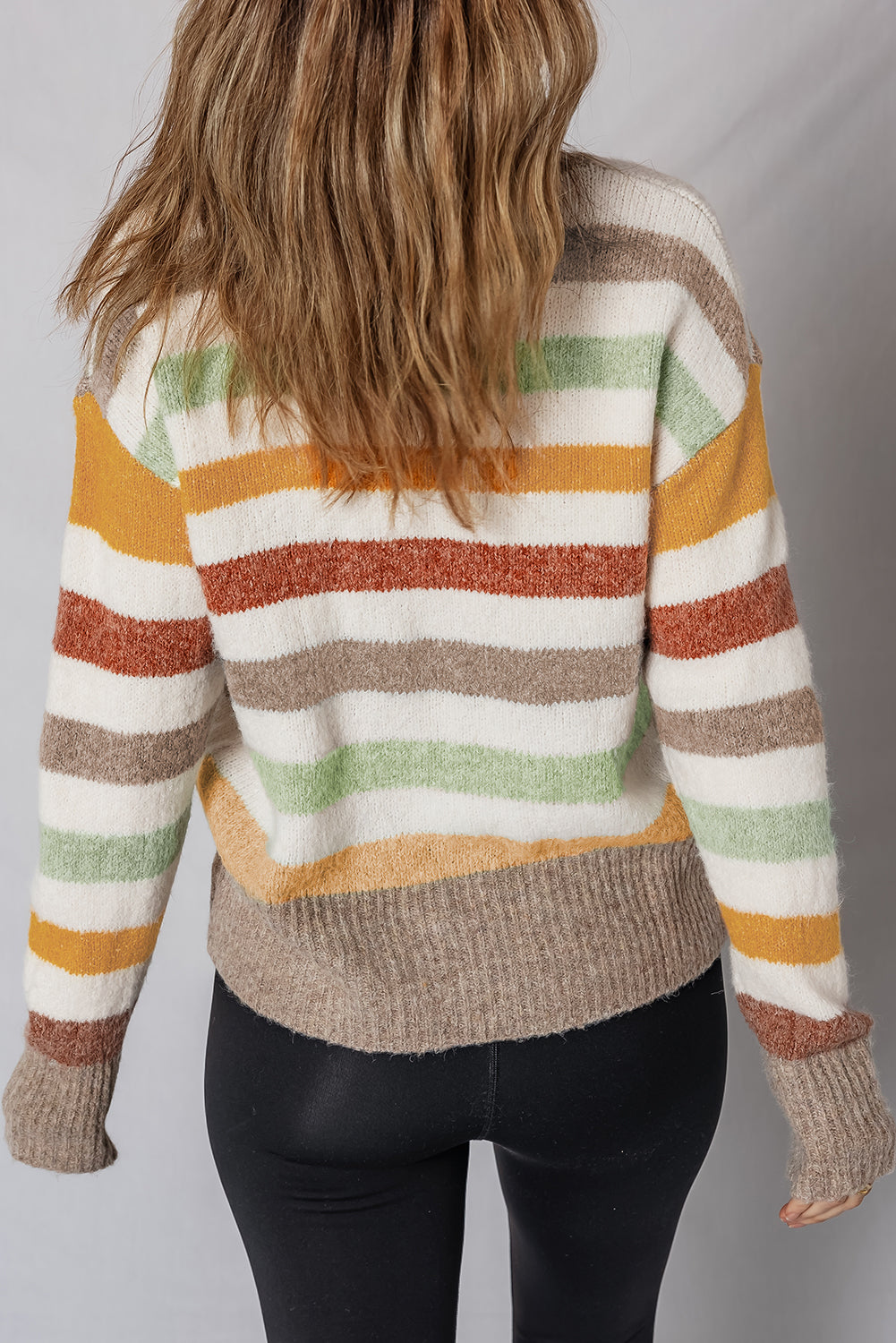 Multicolour Stripe Drop Shoulder Crew Neck Sweater Sweaters JT's Designer Fashion