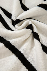 White Stripe Color Contrast Drop Shoulder Crew Neck Sweater Sweaters JT's Designer Fashion