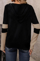 Parchment Textured Colorblock Long Sleeve Quarter Zip Drawstring Hooded Top Long Sleeve Tops JT's Designer Fashion