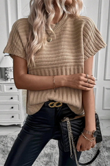 Light French Beige Rib Knitted Batwing Sleeve Sweater Top Sweaters & Cardigans JT's Designer Fashion