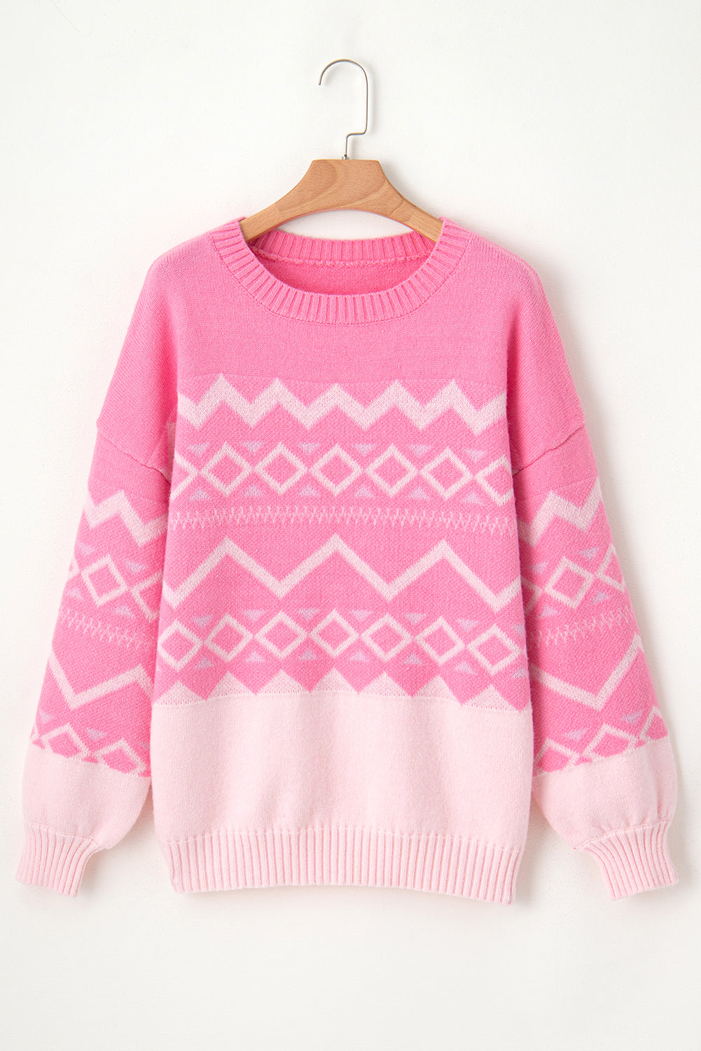 Pink Western Aztec Geometric Drop Shoulder Sweater Sweaters JT's Designer Fashion