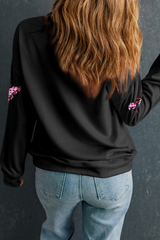 Black Sequined Crawfish Graphic Drop Shoulder Sweatshirt Graphic Sweatshirts JT's Designer Fashion