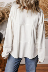 White Solid Color Patchwork Drop Shoulder Baggy Sweatshirt Sweatshirts & Hoodies JT's Designer Fashion