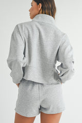 Light Grey Stand Neck Zipped Sweatshirt and Shorts Set Short Sets JT's Designer Fashion