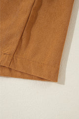 Desert Gold Corduroy Pleated Puff Sleeve Shift Short Dress Mini Dresses JT's Designer Fashion